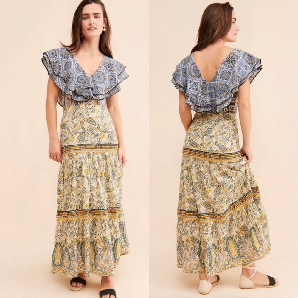 Anthropologie Forever That Girl Paisley Ruffled Bohemian Maxi Dress